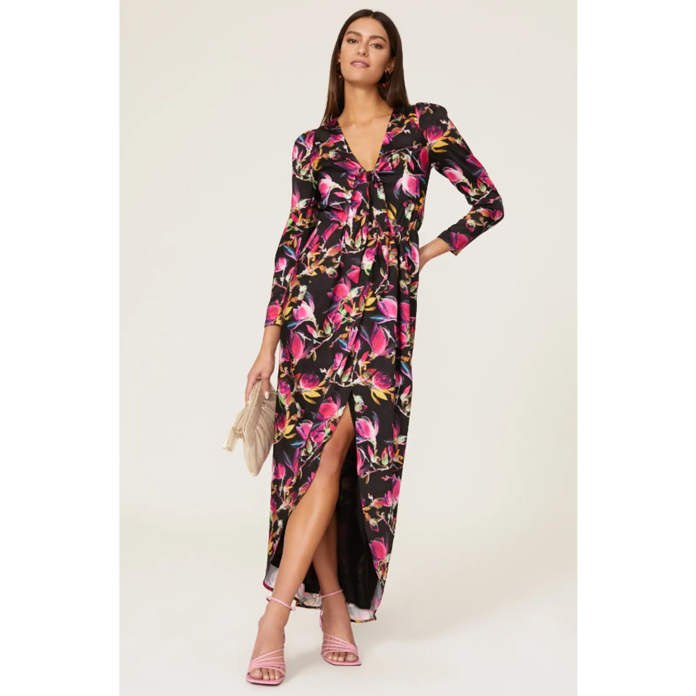 DELFI Collective Lindsay Floral Maxi Gown Black Multicolor Women's Size Small